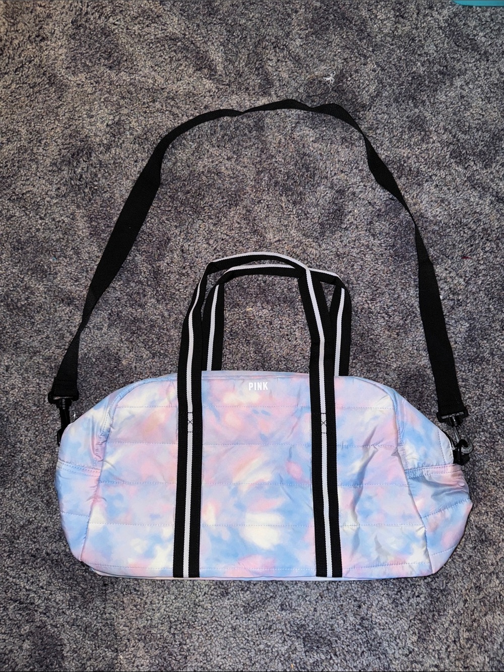 PINK Victoria's Secret Pastel Tie-Dye Travel Duffel with Black Straps